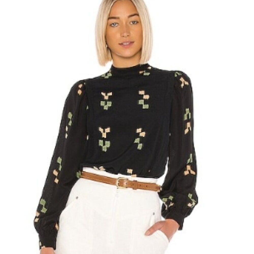 NWT Rachel Pally Rayon Silvia Top Black Long Sleeves in Size M